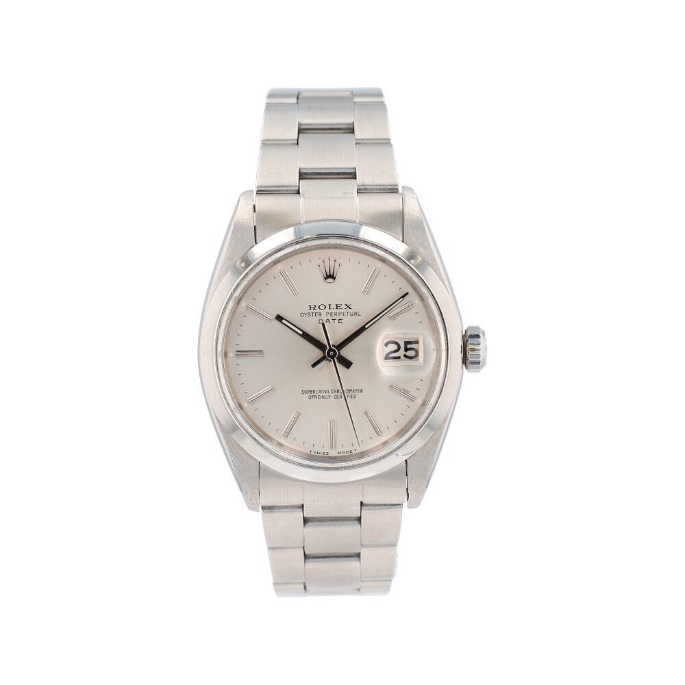 Rolex Date 1500 34mm Silver Index Dial Smooth Bezel Oyster Band